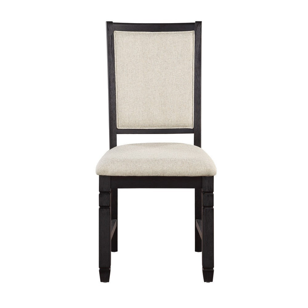 Anji 24 Inch Side Dining Chairs Set of 2 Cushioned Seat Curved Back Black Beige By Casagear Home BM316757