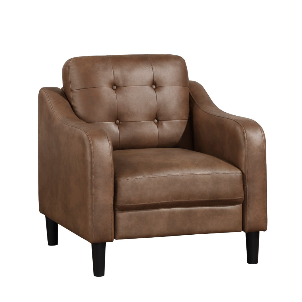 Orry 32 Inch Accent Chair Tufted Back Brown Microfiber Black Solid Wood By Casagear Home BM316761
