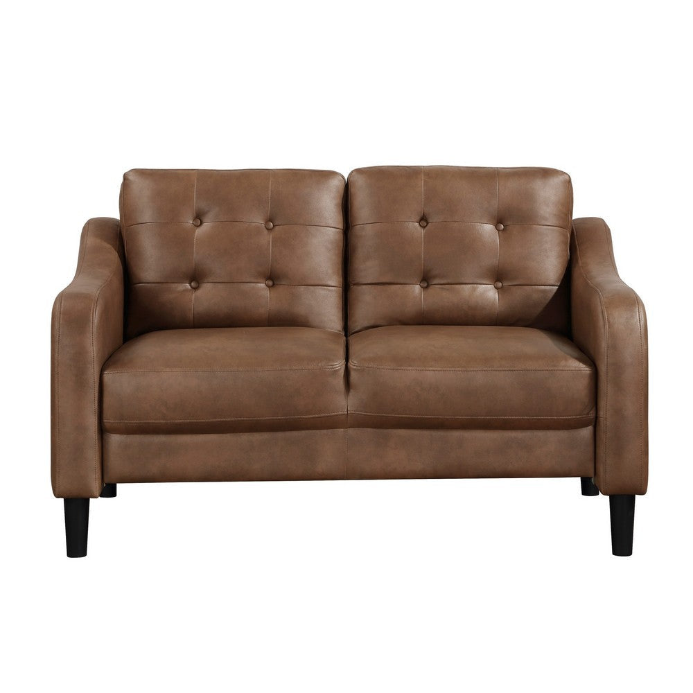 Orry 55 Inch Loveseat Tufted Back Brown Microfiber Black Solid Wood By Casagear Home BM316762