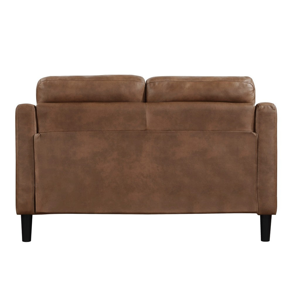 Orry 55 Inch Loveseat Tufted Back Brown Microfiber Black Solid Wood By Casagear Home BM316762