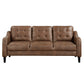 Orry 77 Inch Sofa Button Tufted Back Brown Microfiber Black Solid Wood By Casagear Home BM316763