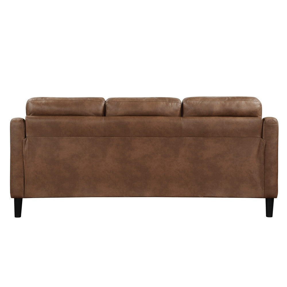 Orry 77 Inch Sofa Button Tufted Back Brown Microfiber Black Solid Wood By Casagear Home BM316763