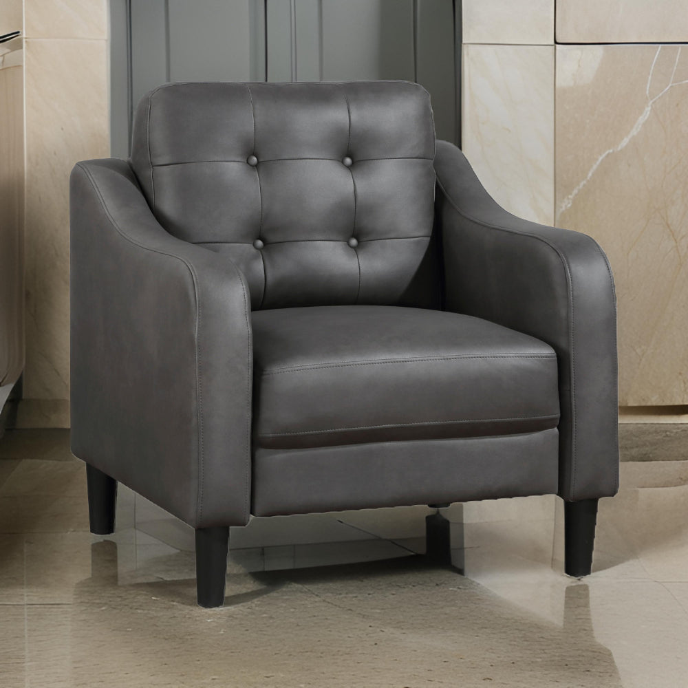 Orry 32 Inch Accent Chair, Tufted Back, Gray Microfiber, Black Solid Wood By Casagear Home