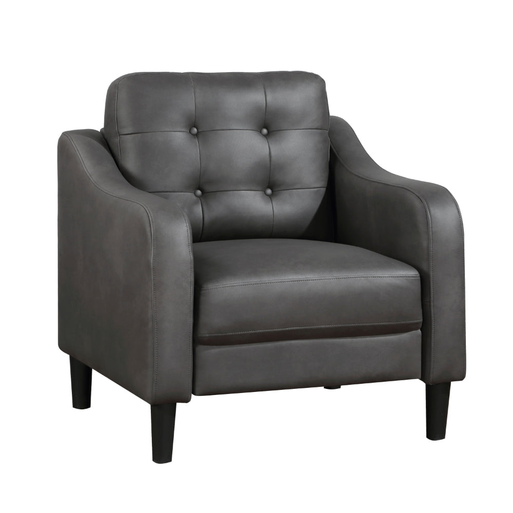 Orry 32 Inch Accent Chair Tufted Back Gray Microfiber Black Solid Wood By Casagear Home BM316764