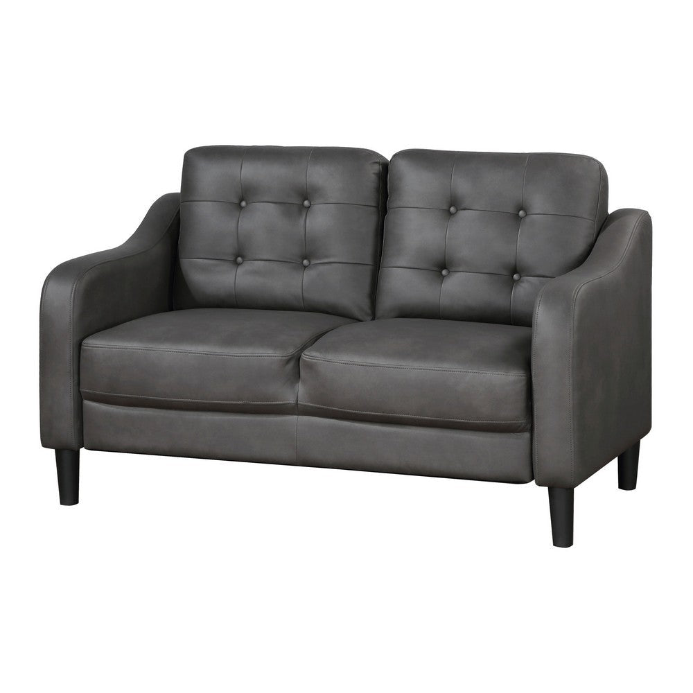 Orry 55 Inch Loveseat Button Tufted Back Gray Microfiber Black Solid Wood By Casagear Home BM316765