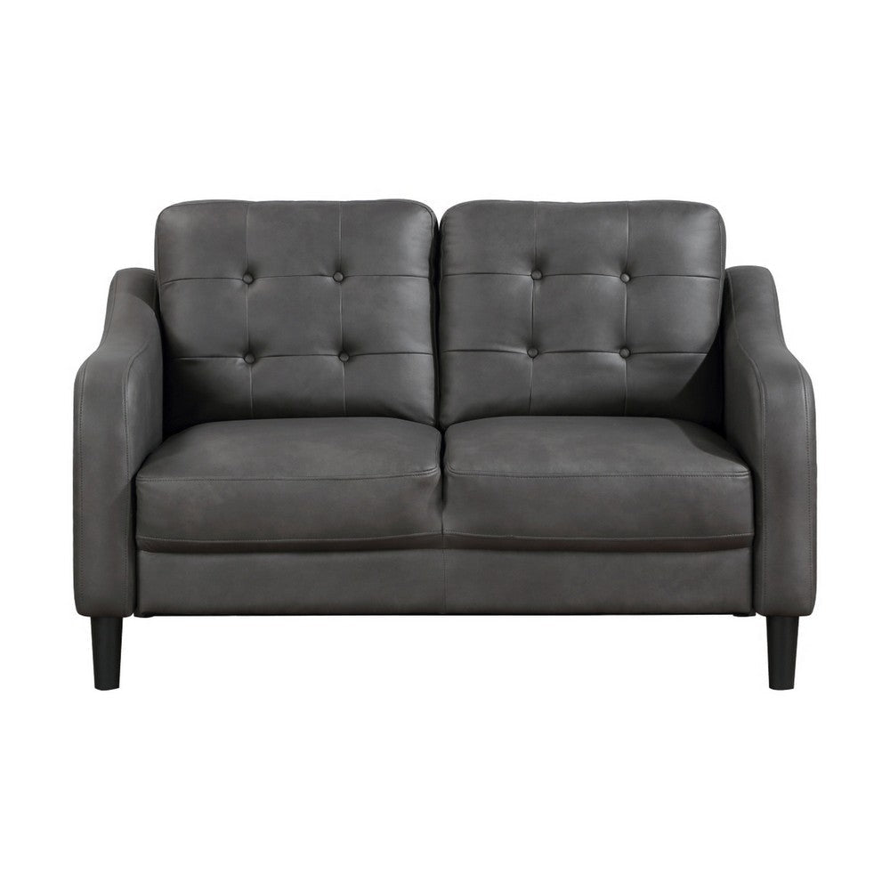 Orry 55 Inch Loveseat Button Tufted Back Gray Microfiber Black Solid Wood By Casagear Home BM316765