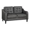 Orry 55 Inch Loveseat, Button Tufted Back, Gray Microfiber Black Solid Wood By Casagear Home