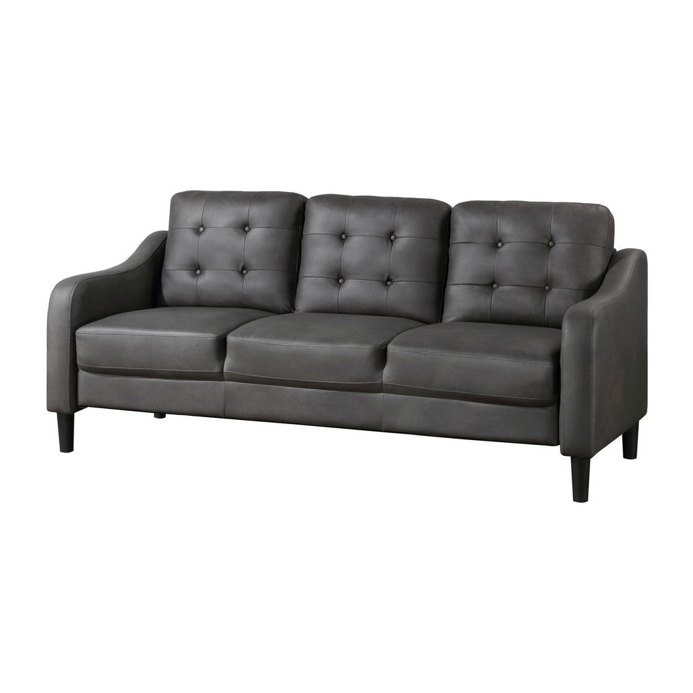 Orry 77 Inch Sofa Button Tufted Back Gray Microfiber Black Solid Wood By Casagear Home BM316766