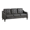 Orry 77 Inch Sofa, Button Tufted Back, Gray Microfiber, Black Solid Wood By Casagear Home