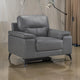 Mica 36 Inch Accent Chair, Dark Gray Top Grain and Faux Leather, Metal Legs By Casagear Home
