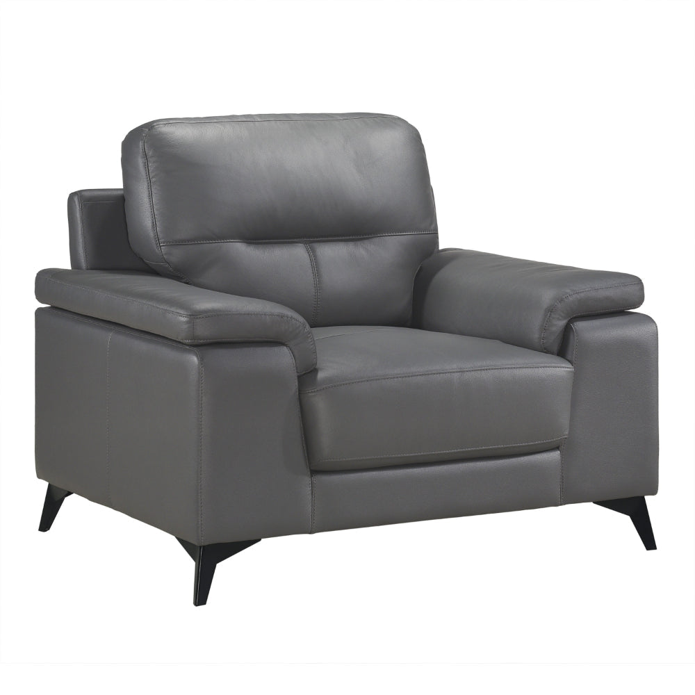 Mica 36 Inch Accent Chair Dark Gray Top Grain and Faux Leather Metal Legs By Casagear Home BM316769
