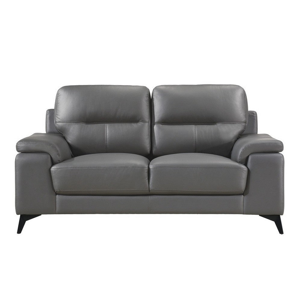 Mica 67 Inch Loveseat Dark Gray Top Grain and Faux Leather Metal Legs By Casagear Home BM316770