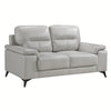 Mica 67 Inch Loveseat, Light Gray Top Grain and Faux Leather, Metal Legs By Casagear Home