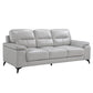 Mica 89 Inch Sofa, Light Gray Top Grain and Faux Leather, Black Metal Legs By Casagear Home