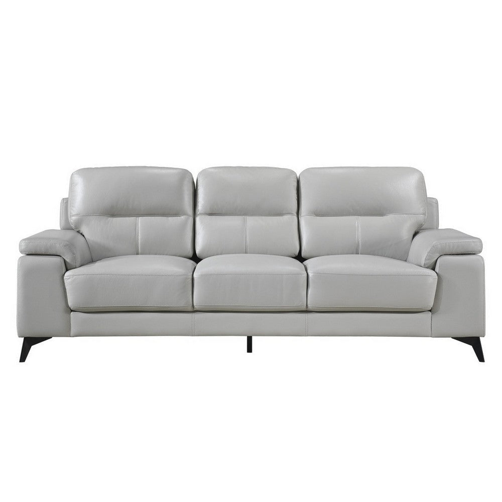 Mica 89 Inch Sofa Light Gray Top Grain and Faux Leather Black Metal Legs By Casagear Home BM316773