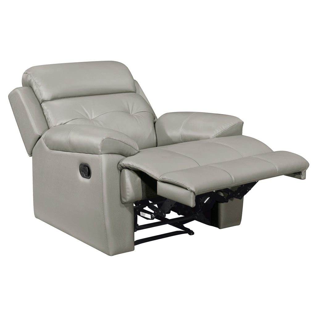 Logan 41 Inch Manual Recliner Chair Silver Gray Top Grain and Faux Leather By Casagear Home BM316777