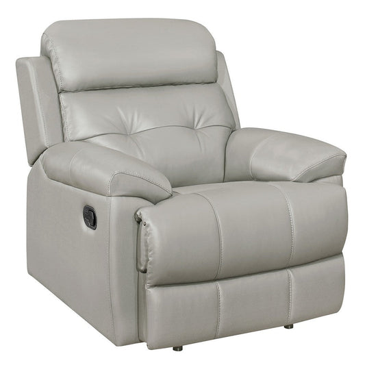 Logan 41 Inch Manual Recliner Chair, Silver Gray Top Grain and Faux Leather By Casagear Home