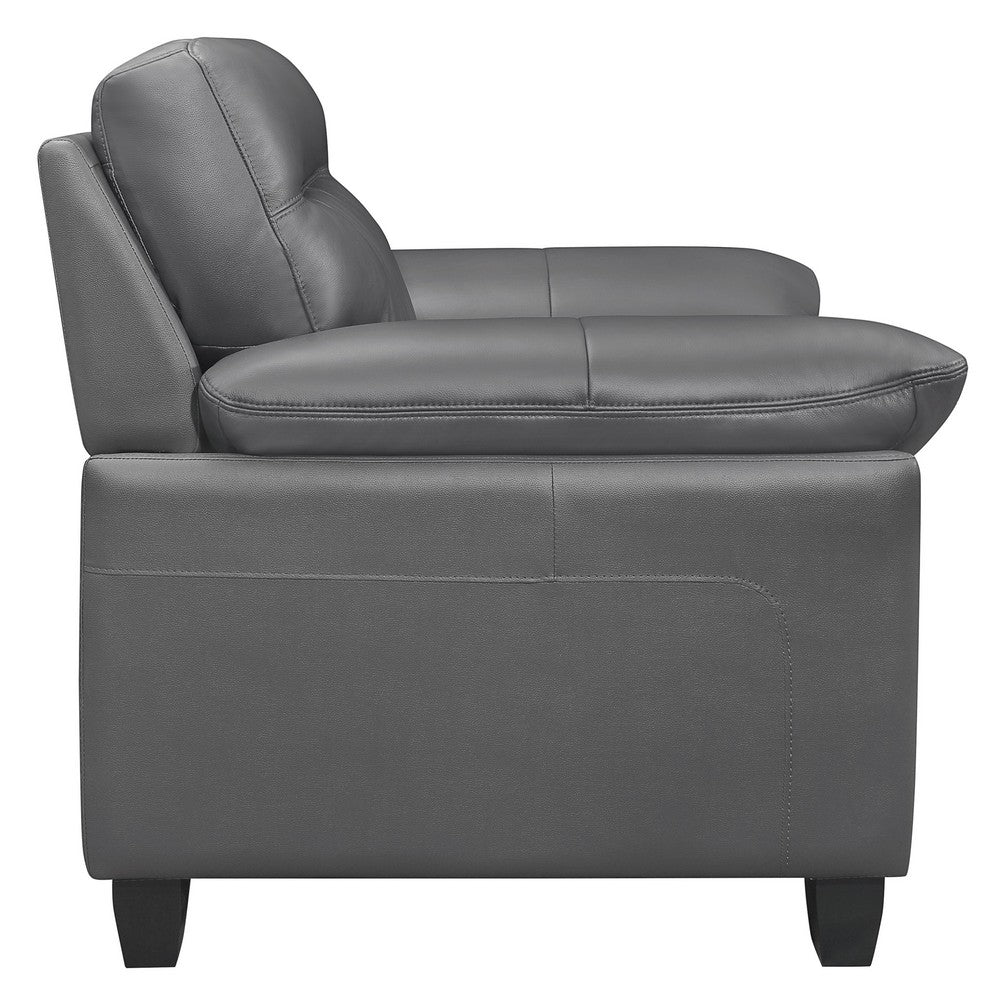 Danny 36 Inch Accent Chair, Dark Gray Top Grain and Faux Leather, Wood By Casagear Home