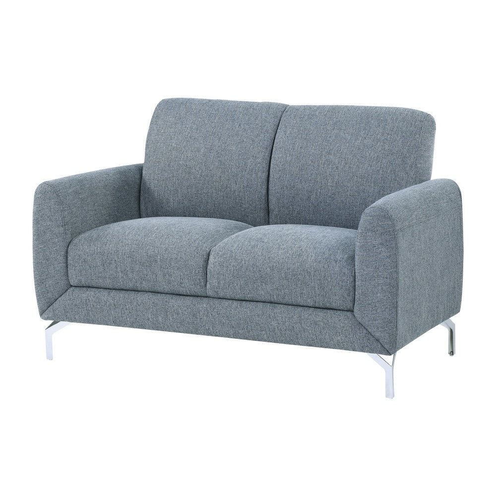 Veny 56 Inch Loveseat Blue Polyester Foam Cushions Metal Legs By Casagear Home BM316787