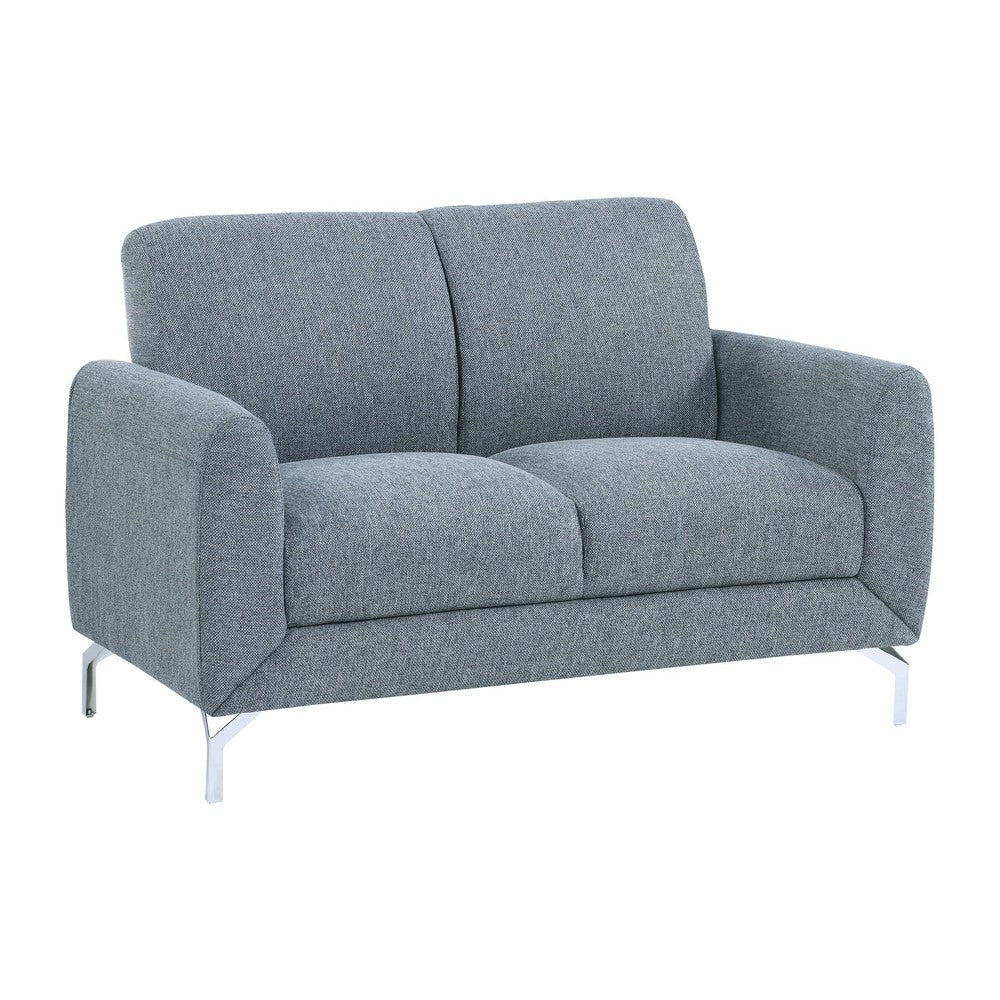 Veny 56 Inch Loveseat, Blue Polyester Foam Cushions, Metal Legs By Casagear Home