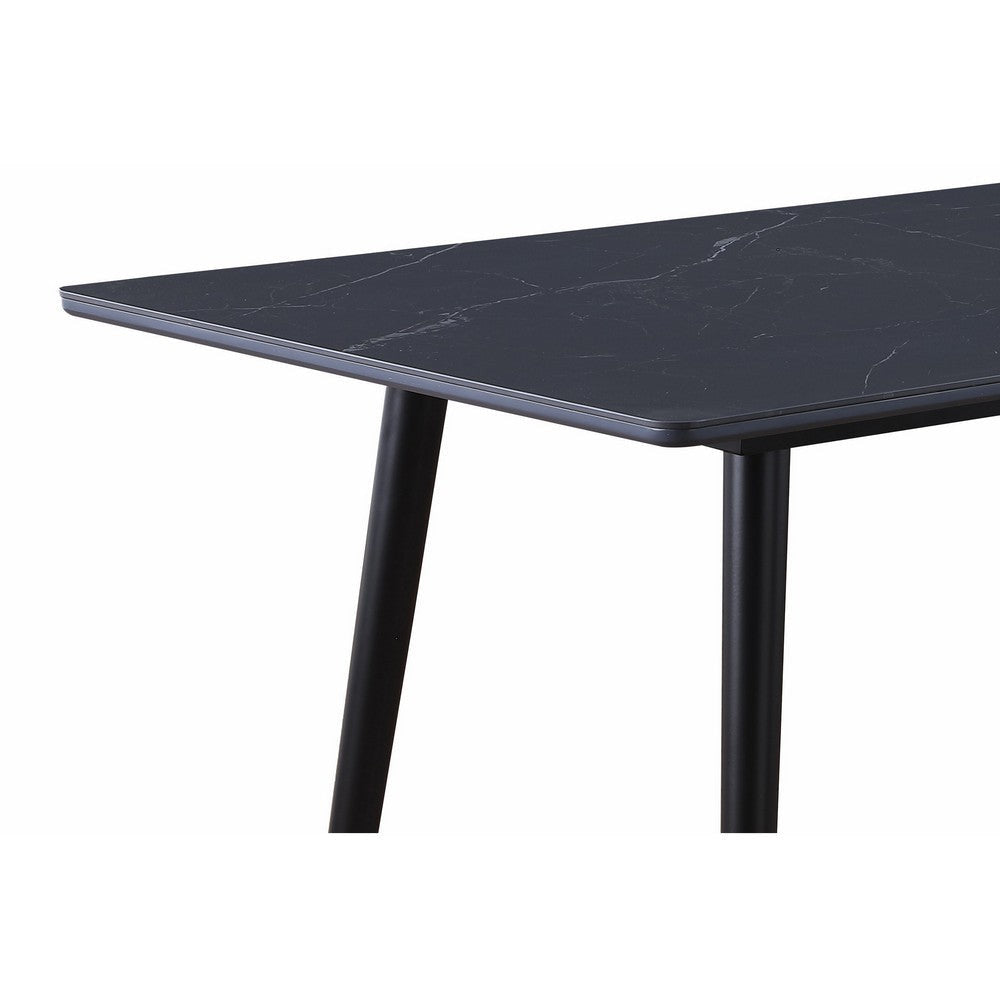 Aikya 60 Inch Dining Table Black Sintered Stone Tapered Metal Legs By Casagear Home BM316791