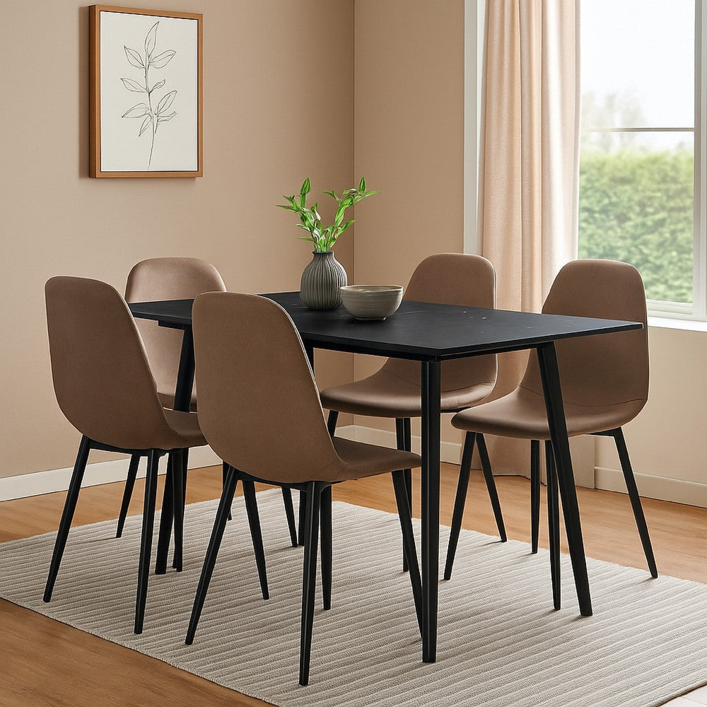 Aikya 60 Inch Dining Table, Black Sintered Stone, Tapered Metal Legs By Casagear Home