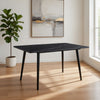 Aikya 60 Inch Dining Table, Black Sintered Stone, Tapered Metal Legs By Casagear Home