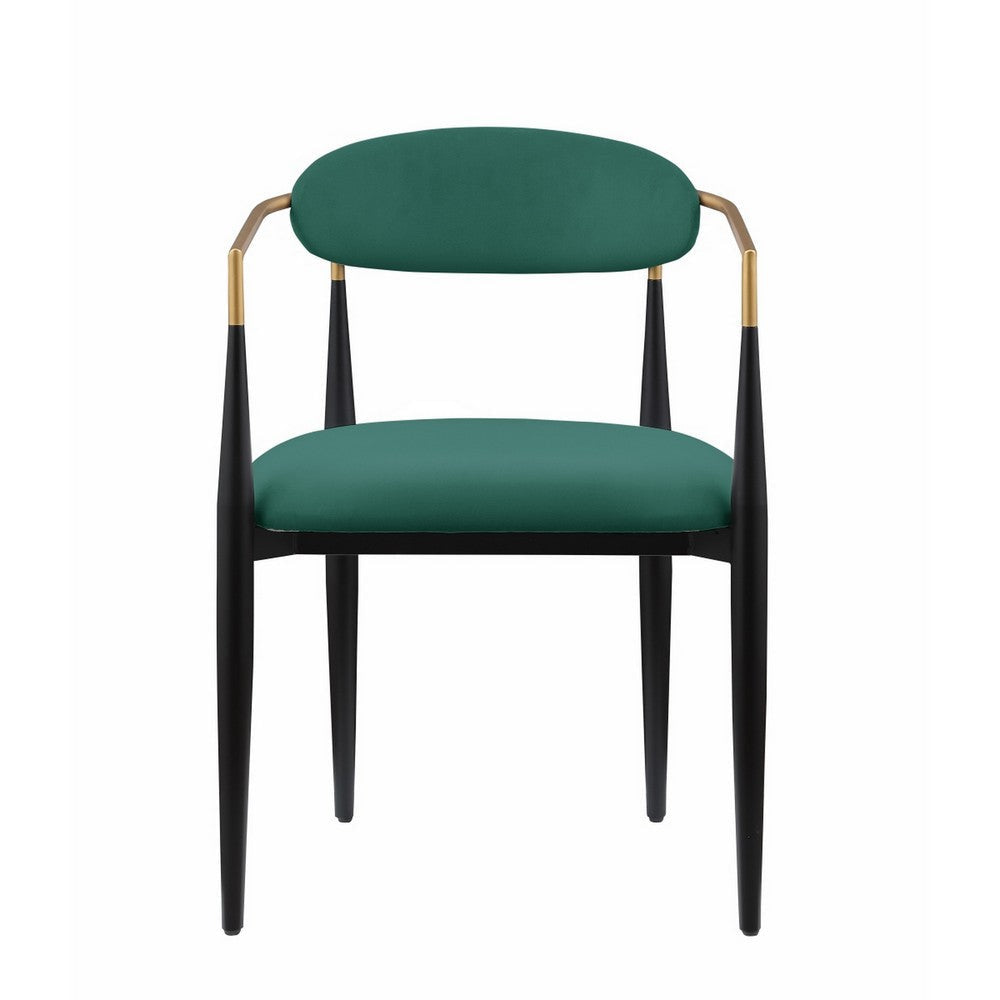 Kenny 21 Inch Dining Chair Green Fabric Foam Padded Gold and Black Metal By Casagear Home BM316795