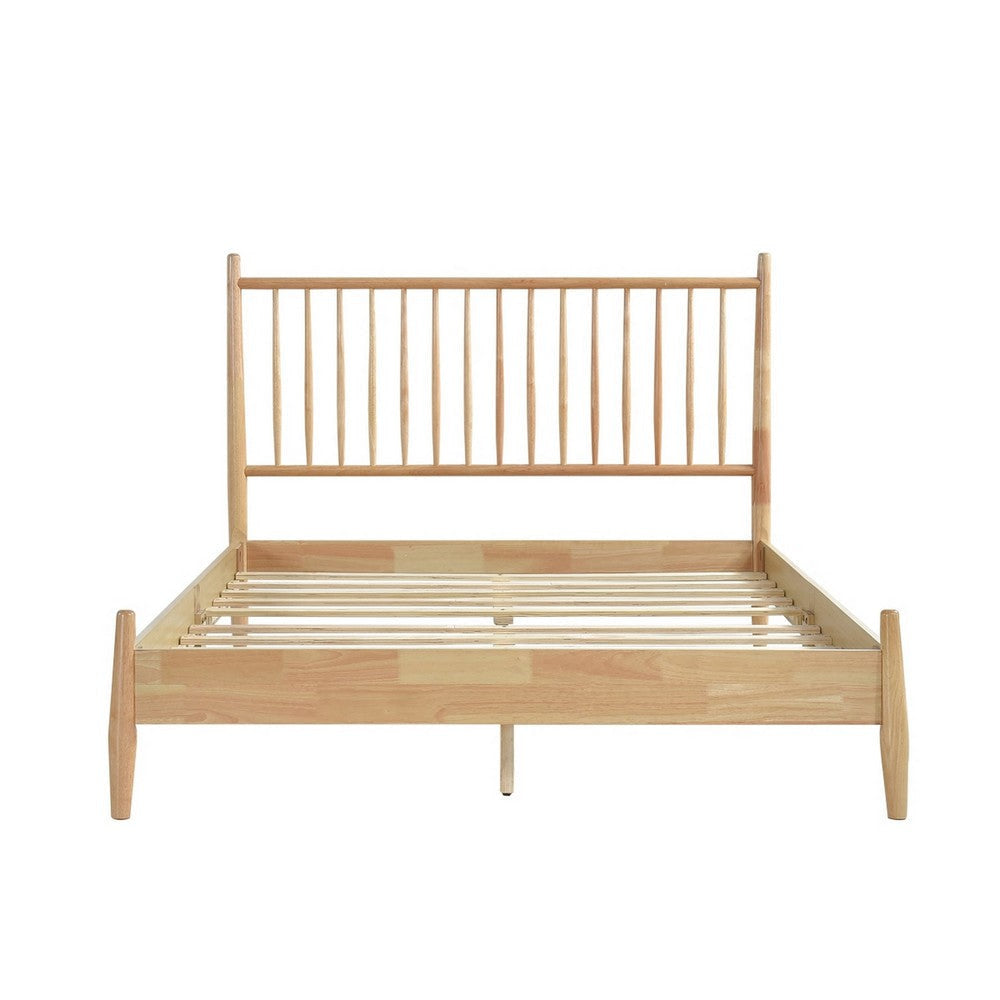 Lika Full Platform Bed Vertical Slatted Headboard Natural Brown Wood By Casagear Home BM316804