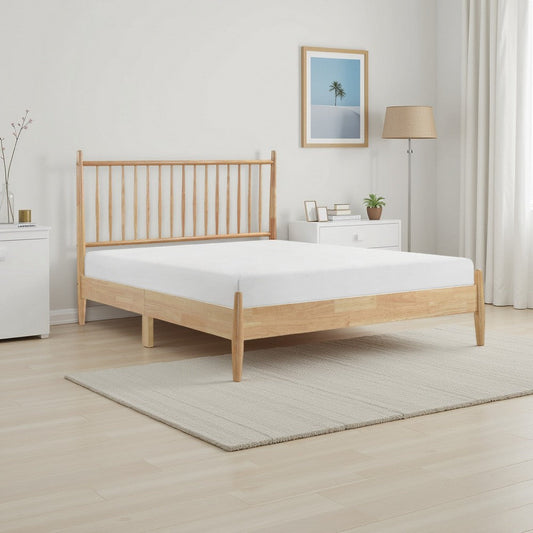 Lika Full Platform Bed, Vertical Slatted Headboard, Natural Brown Wood By Casagear Home