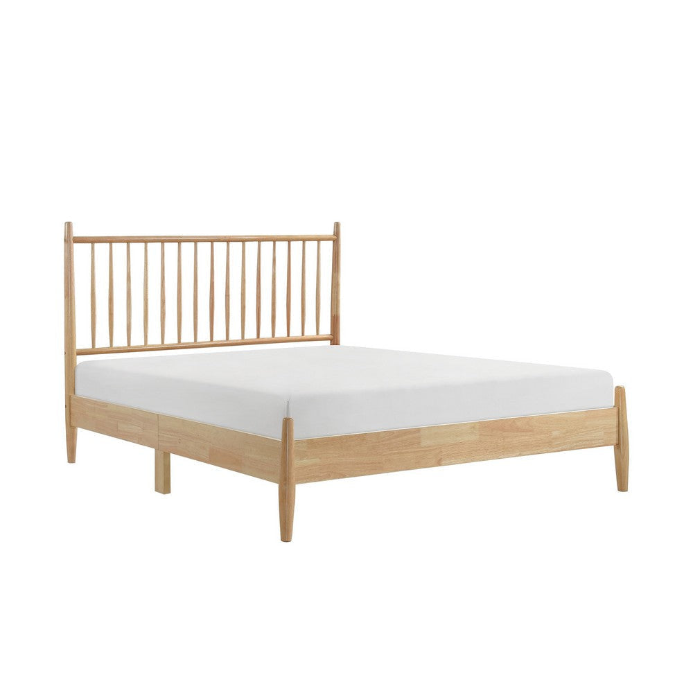 Lika Full Platform Bed, Vertical Slatted Headboard, Natural Brown Wood By Casagear Home