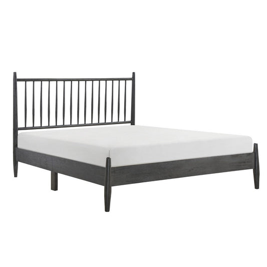 Lika Full Platform Bed, Vertical Slatted Headboard, Charcoal Gray Wood By Casagear Home