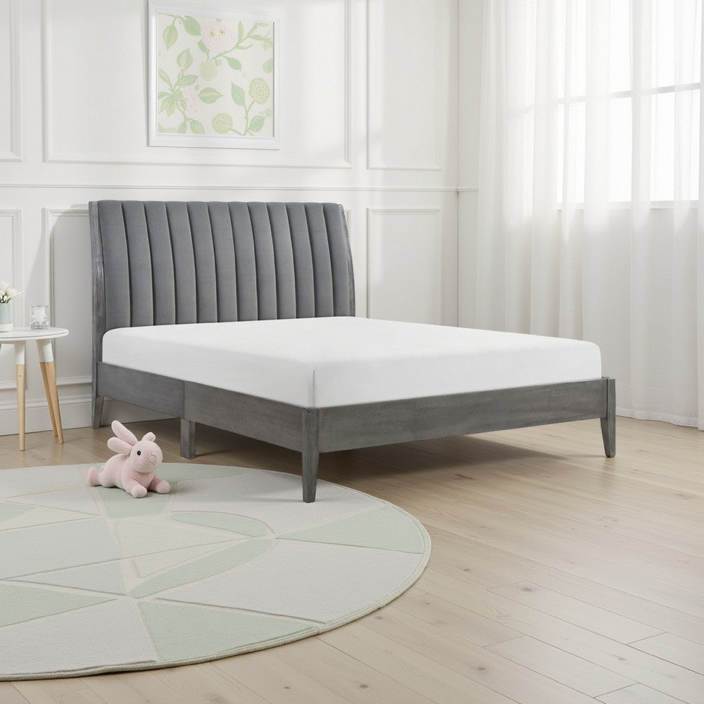 Ryla California King Platform Bed, Gray Tufted Velvet Upholstered Headboard By Casagear Home