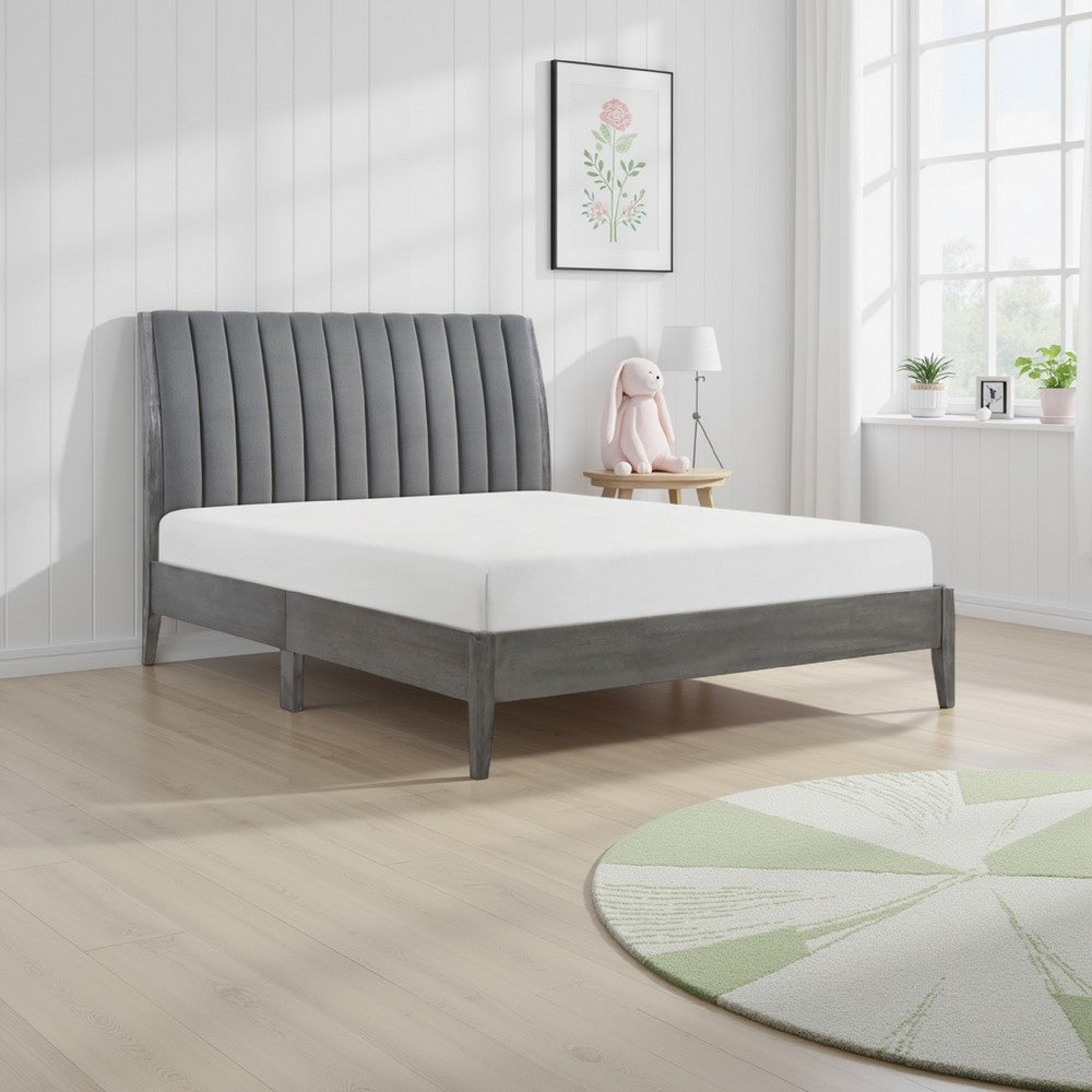 Ryla King Size Platform Bed, Gray Tufted Velvet Upholstered Panel Headboard By Casagear Home