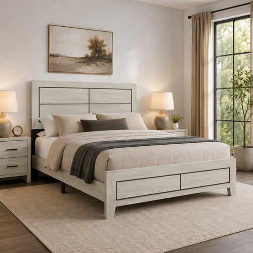 Quin California King Bed, Faux Wood Grains, Defined Accent Lines, Brown By Casagear Home