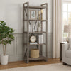 Rie 77 Inch Bookshelf, 4 Tiers , Metal X Shaped Support, Rustic Gray Wood By Casagear Home