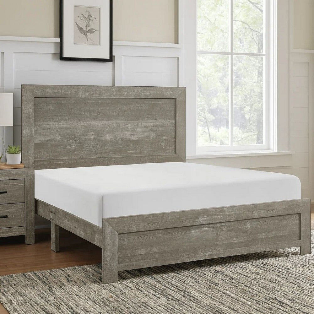 Eby King Size Bed, Rustic Farmhouse Style, Gray Finish Wood Veneer By Casagear Home