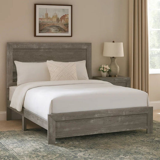 Eby King Size Bed, Rustic Farmhouse Style, Gray Finish Wood Veneer By Casagear Home