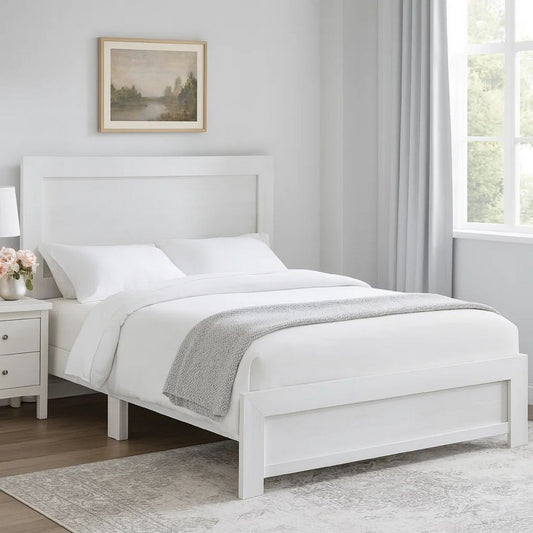 Eby California King Bed, Rustic Farmhouse Style, White Finish Wood Veneer By Casagear Home
