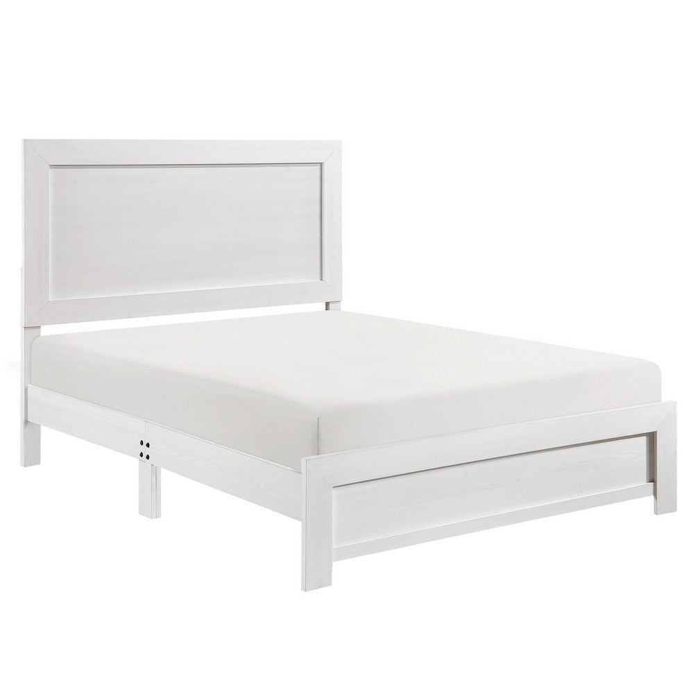 Eby King Size Bed, Rustic Farmhouse Style, White Finish Wood Veneer By Casagear Home