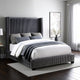 Leny Full Size Bed, Dark Gray Velvet Upholstery, Tall Shelter Headboard By Casagear Home