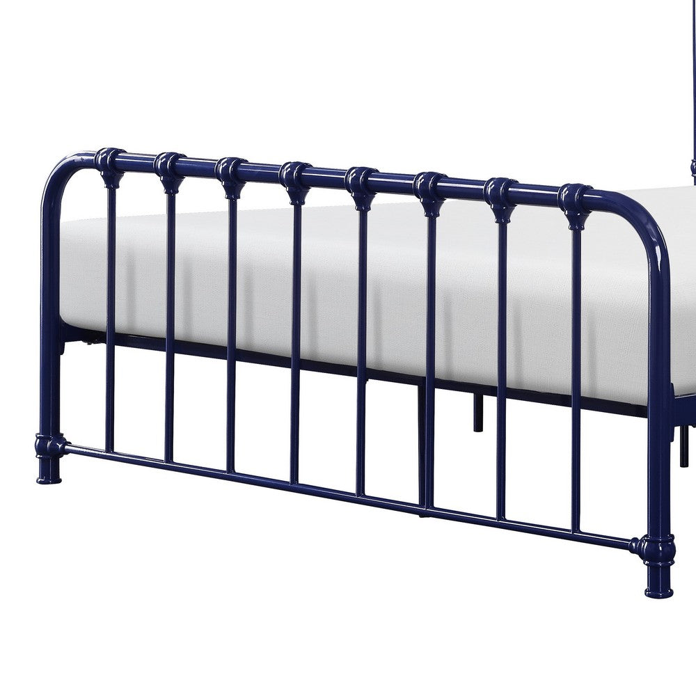 Ethan Full Size Metal Bed, Blue Spindle Design, Heavy Duty Slat Support By Casagear Home