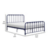 Ethan Twin Size Metal Bed, Blue Spindle Design, Heavy Duty Slat Support By Casagear Home