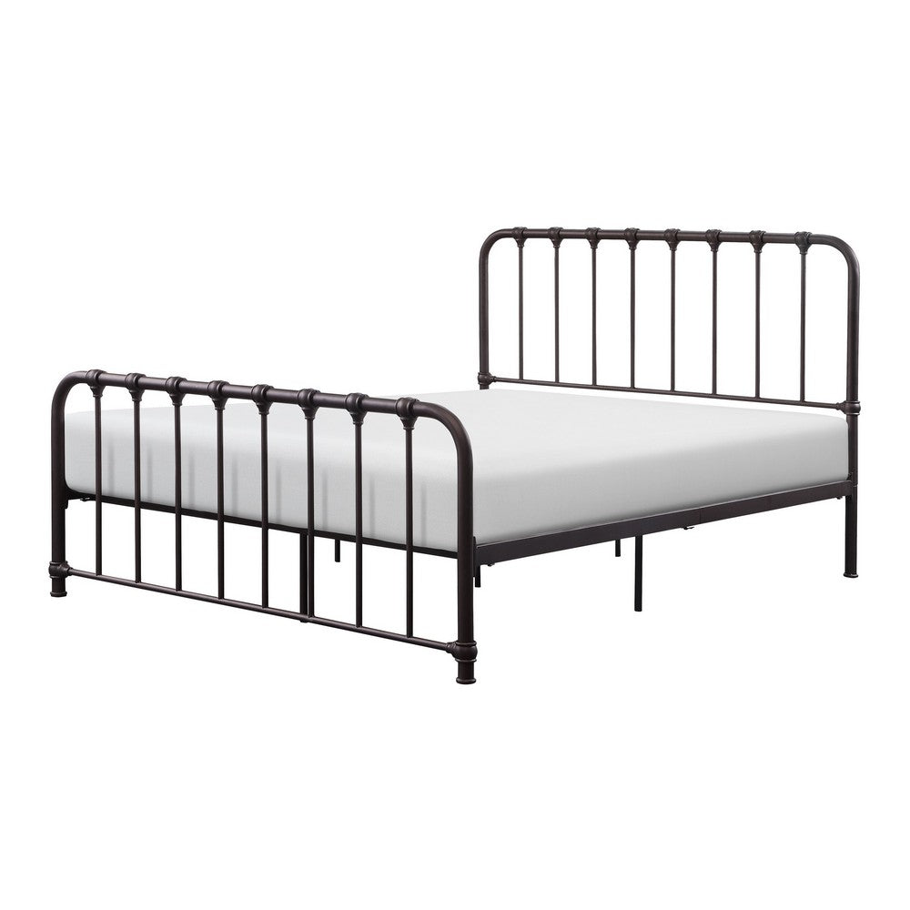 Ethan Full Size Metal Bed, Bronze Spindle Design, Heavy Duty Slat Support By Casagear Home