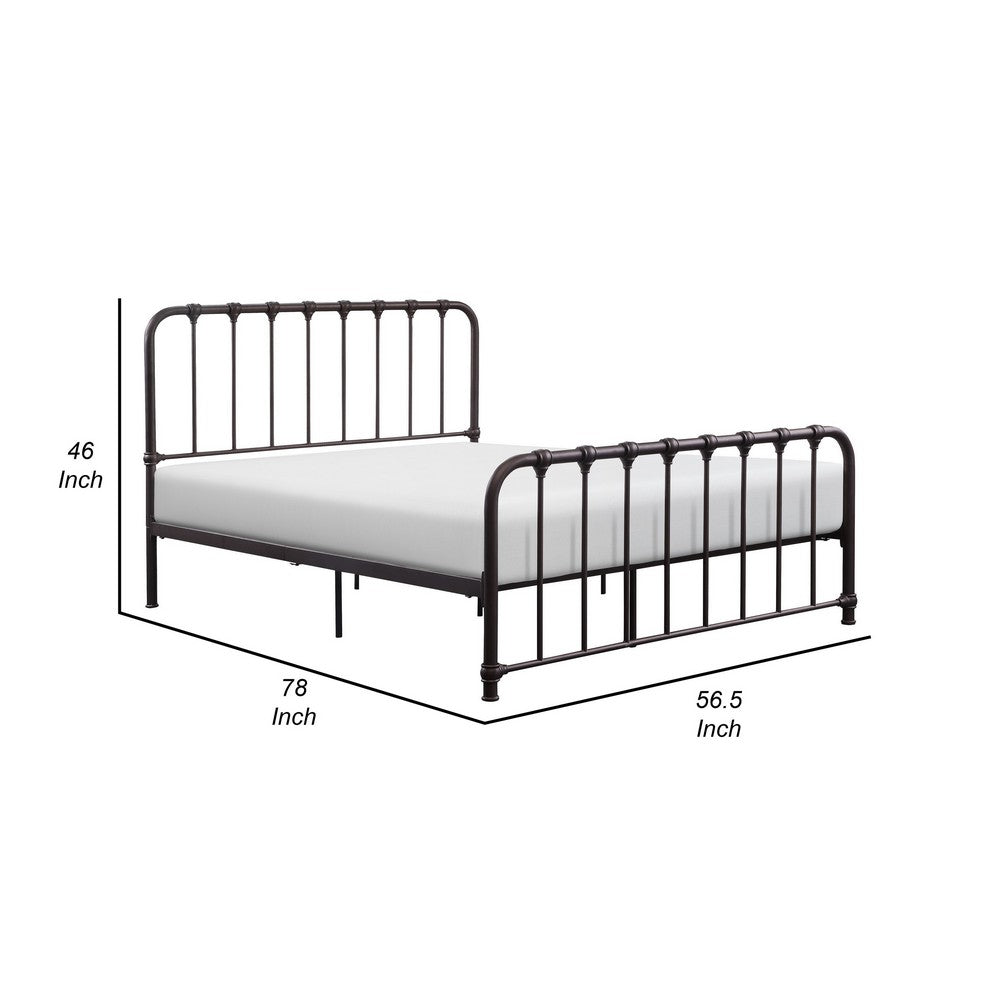 Ethan Full Size Metal Bed, Bronze Spindle Design, Heavy Duty Slat Support By Casagear Home