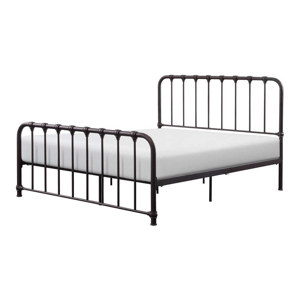 Ethan Twin Size Metal Bed, Bronze Spindle Design, Heavy Duty Slat Support By Casagear Home