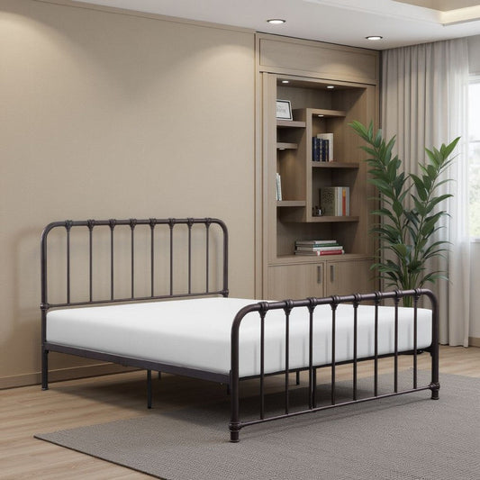 Ethan Twin Size Metal Bed, Bronze Spindle Design, Heavy Duty Slat Support By Casagear Home