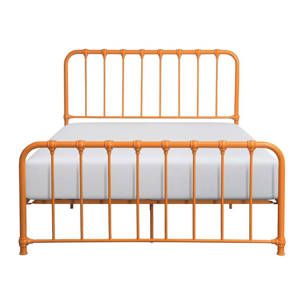 Ethan Full Size Metal Bed Orange Spindle Design Heavy Duty Slat Support By Casagear Home BM316827