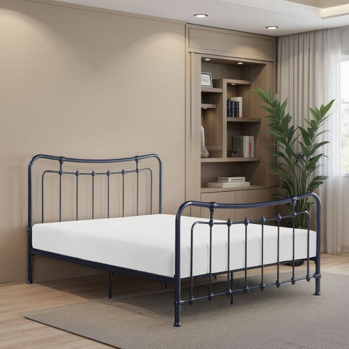 Engel Twin Size Bed, Metal Frame in Gunmetal Finish, Traditional Joining By Casagear Home