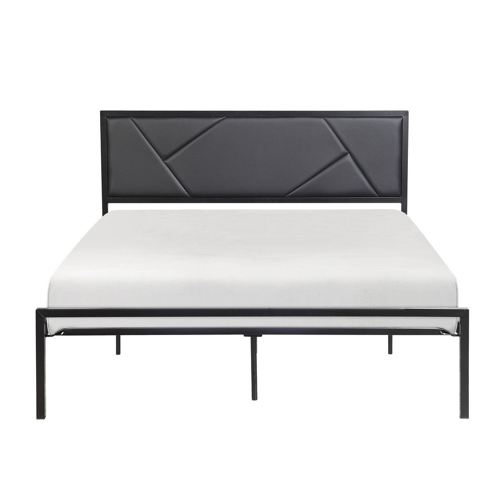 Nick Full Size Platform Bed Black Faux Leather Upholstered Headboard By Casagear Home BM316831